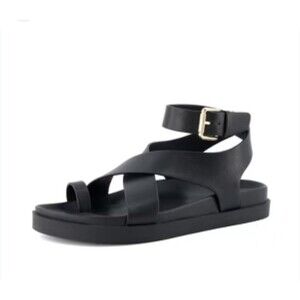 Women's Platform Ankle Wrap Toe Ring Gladiator Sandals Black Sz 8